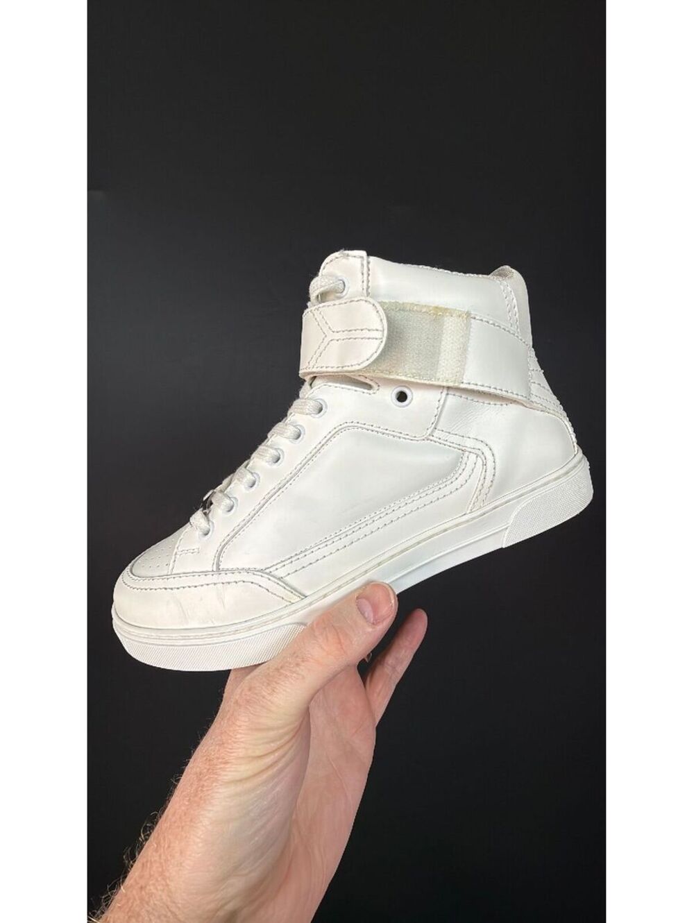 YSL White High Top Sneaker Size 39.5 Saint Lauren